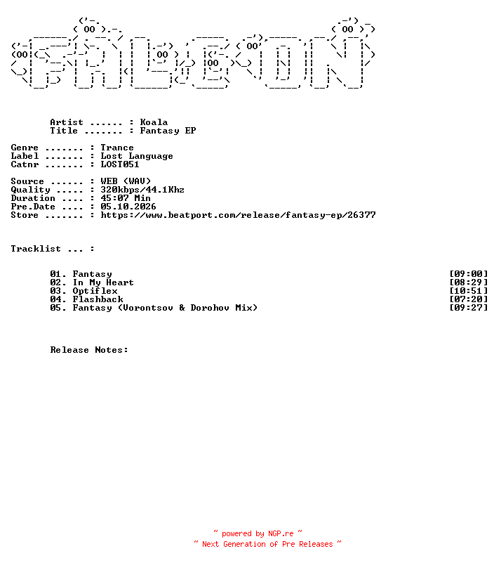 NFO for the release Koala-Fantasy_EP-(LOST051)-WEB-2005-FALCON by FALCON