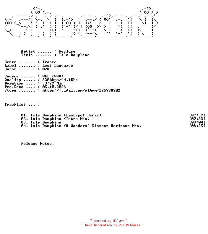 NFO for the release Recluse-Isle_Dauphine-WEB-2004-FALCON by FALCON