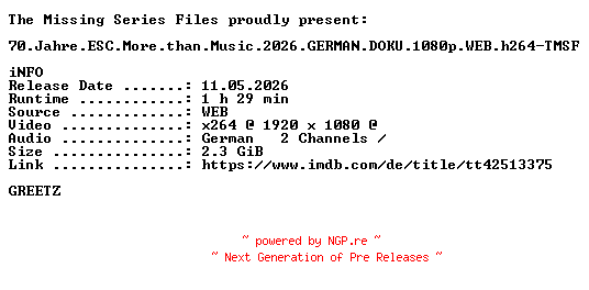NFO for the release 70.Jahre.ESC.More.than.Music.2026.GERMAN.DOKU.1080p.WEB.h264-TMSF by TMSF