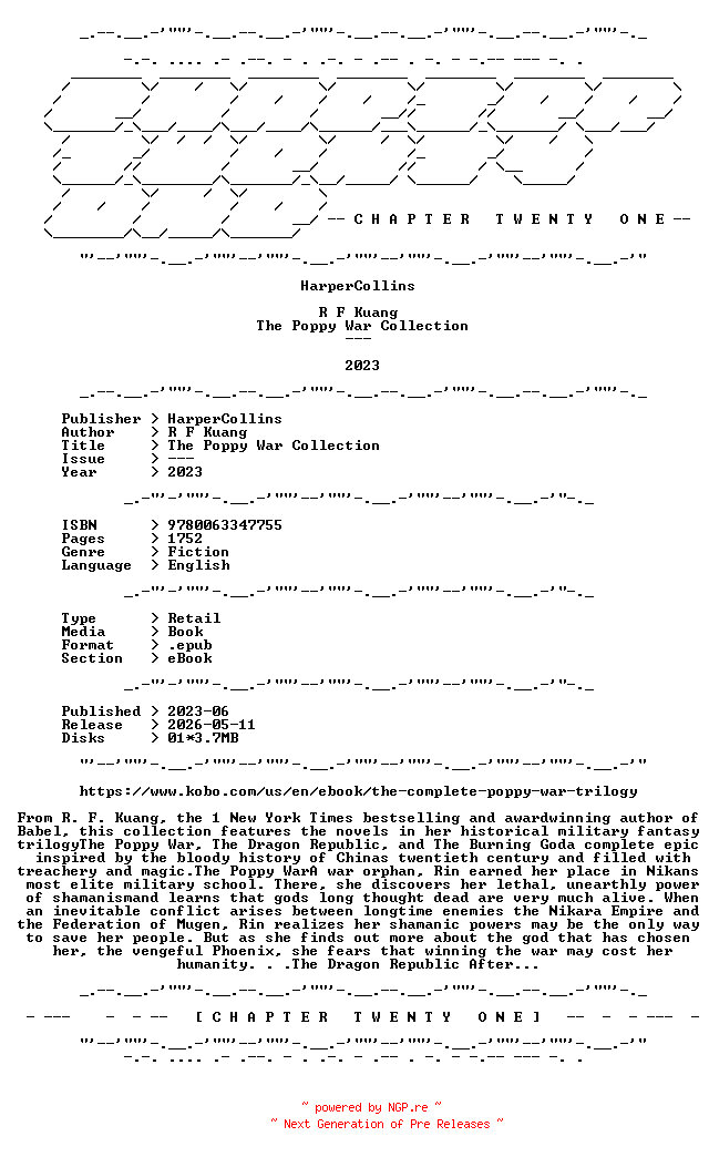 NFO for the release R.F.Kuang.-.The.Poppy.War.Collection.2023.RETAIL.EPUB.eBook-CTO by CTO