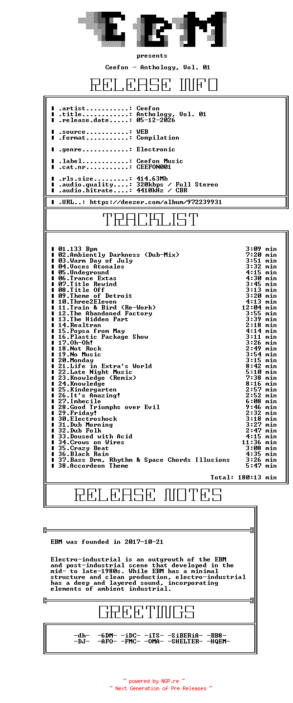 NFO for the release Ceefon-Anthology_Vol_01-(CEEFON001)-WEB-2026-EBM by EBM