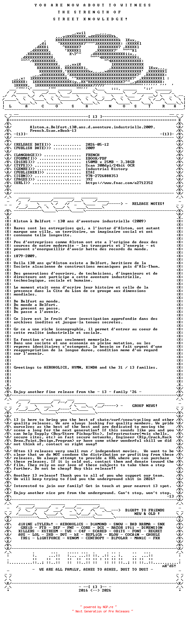 NFO for the release Alstom.a.Belfort.130.ans.d.aventure.industrielle.2009.French.Scan.eBook-13 by 13