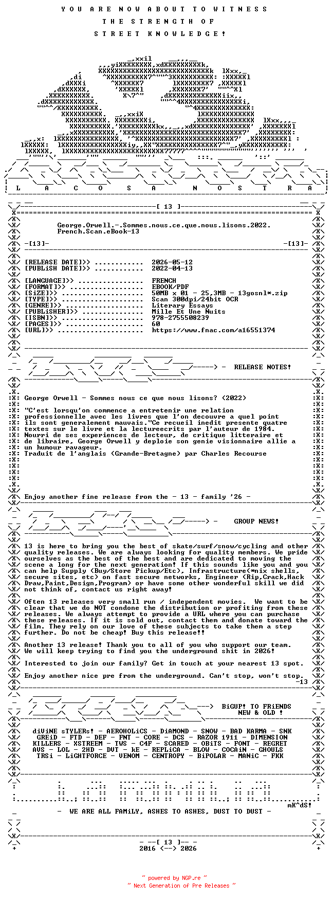 NFO for the release George.Orwell.-.Sommes.nous.ce.que.nous.lisons.2022.French.Scan.eBook-13 by 13
