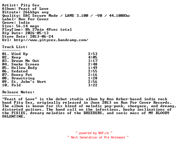 NFO for the release Pity_Sex-Feast_Of_Love-2013-404 by 404