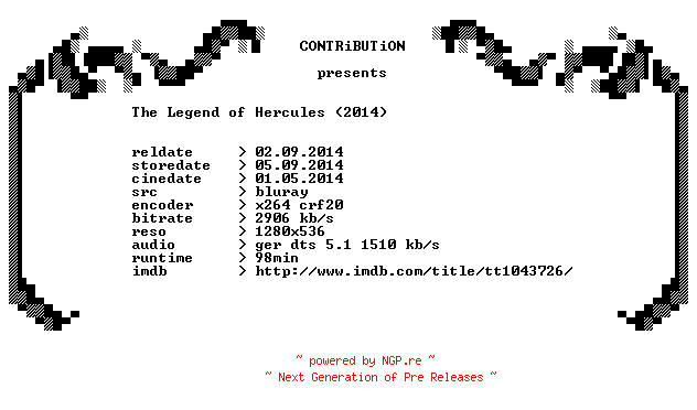 NFO for the release The.Legend.of.Hercules.2014.German.720p.BluRay.x264-CONTRiBUTiON by CONTRiBUTiON