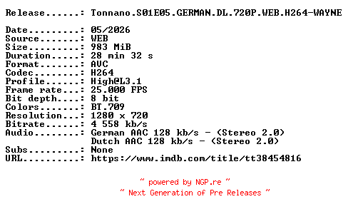 NFO for the release Tonnano.S01E05.GERMAN.DL.720P.WEB.H264-WAYNE by WAYNE