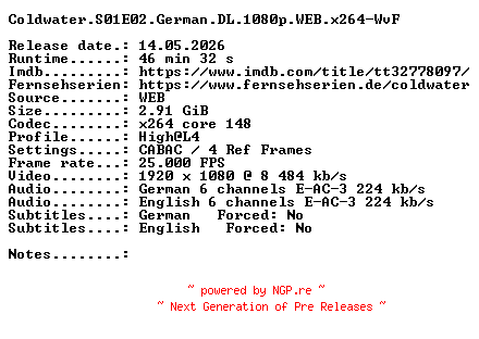 NFO for the release Coldwater.S01E02.German.DL.1080p.WEB.x264-WvF by WvF
