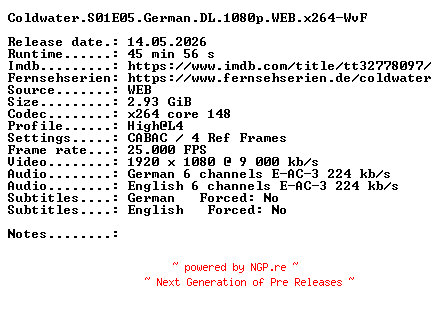 NFO for the release Coldwater.S01E05.German.DL.1080p.WEB.x264-WvF by WvF
