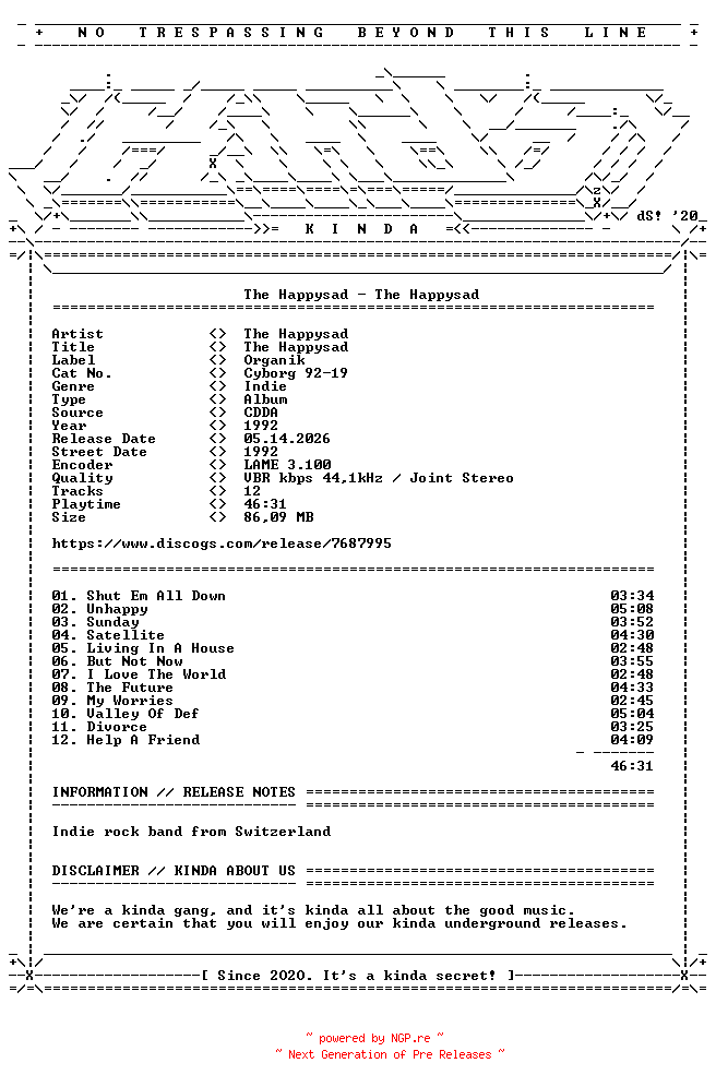 NFO for the release The_Happysad-The_Happysad-(CYBORG9219)-CD-1992-KINDA by KINDA