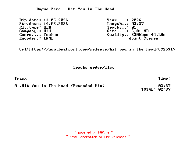 NFO for the release Rogue_Zero_-_Hit_You_In_The_Head-(H4HR053E)-SINGLE-WEB-2026-FMC by FMC