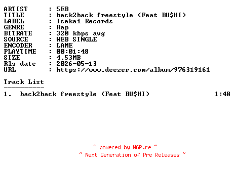 NFO for the release 5EB-back2back_Freestyle_(Feat_Bushi)-SINGLE-WEB-FR-2026-GUESTS by GUESTS