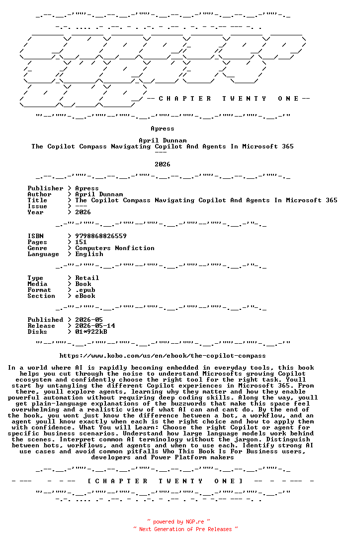 NFO for the release Apress.-.The.Copilot.Compass.Navigating.Copilot.And.Agents.In.Microsoft.365.2026.RETAIL.EPUB.eBook-CTO by CTO