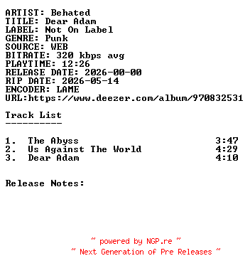 NFO for the release Behated-Dear_Adam-WEB-2026-SDR by SDR