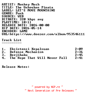 NFO for the release Monkey_Mosh-The_Unbroken_Pinata-WEB-2026-SDR by SDR