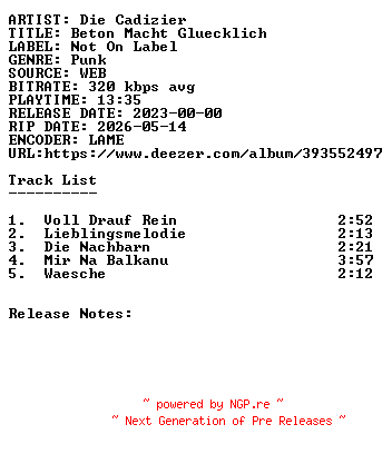 NFO for the release Die_Cadizier-Beton_Macht_Gluecklich-WEB-DE-2023-SDR by SDR