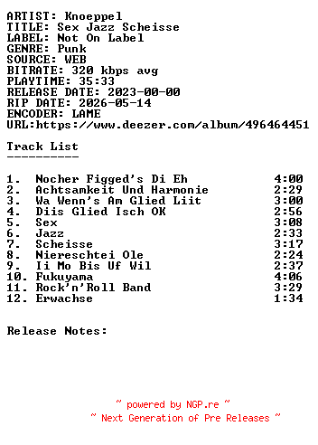NFO for the release Knoeppel-Sex_Jazz_Scheisse-WEB-DE-2023-SDR by SDR