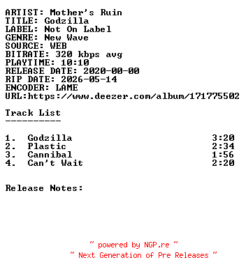 NFO for the release Mothers_Ruin-Godzilla-WEB-2020-SDR by SDR
