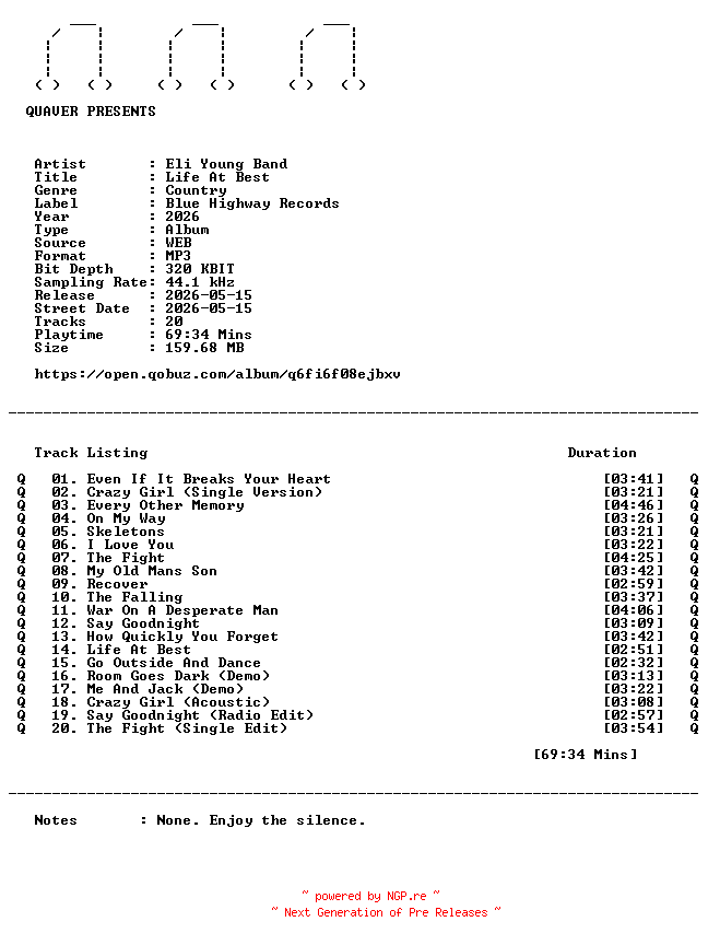 NFO for the release Eli_Young_Band-Life_At_Best-DELUXE_EDITION-WEB-2026-QUAVER by QUAVER