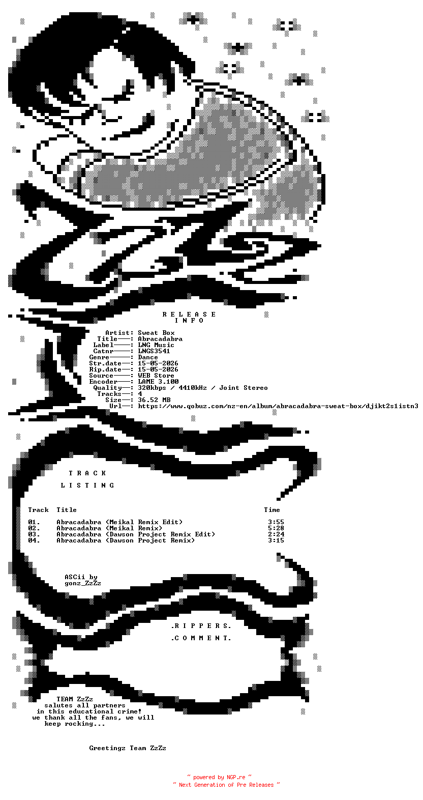NFO for the release Sweat_Box_-_Abracadabra-(LNGS3541)-WEB-2026-ZzZz by ZzZz