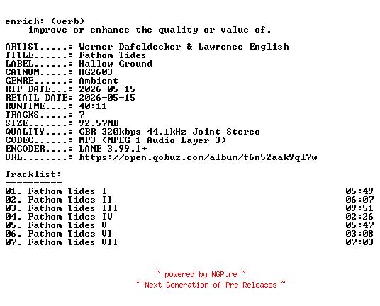 NFO for the release Werner_Dafeldecker_and_Lawrence_English-Fathom_Tides-(HG2603)-WEB-2026-ENRiCH by ENRiCH