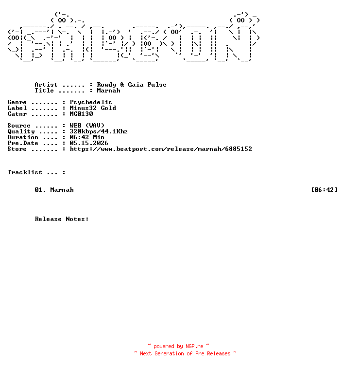 NFO for the release Rowdy_And_Gaia_Pulse-Marnah-(MG0130)-SINGLE-WEB-2026-FALCON by FALCON