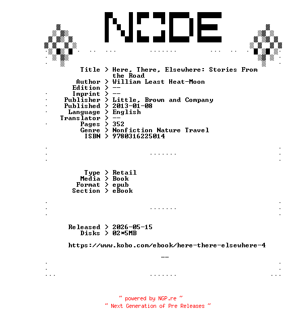 NFO for the release William.Least.Heat-Moon.Here.There.Elsewhere.Stories.From.the.Road.2013.RETAiL.EPUB.eBook-NODE by NODE