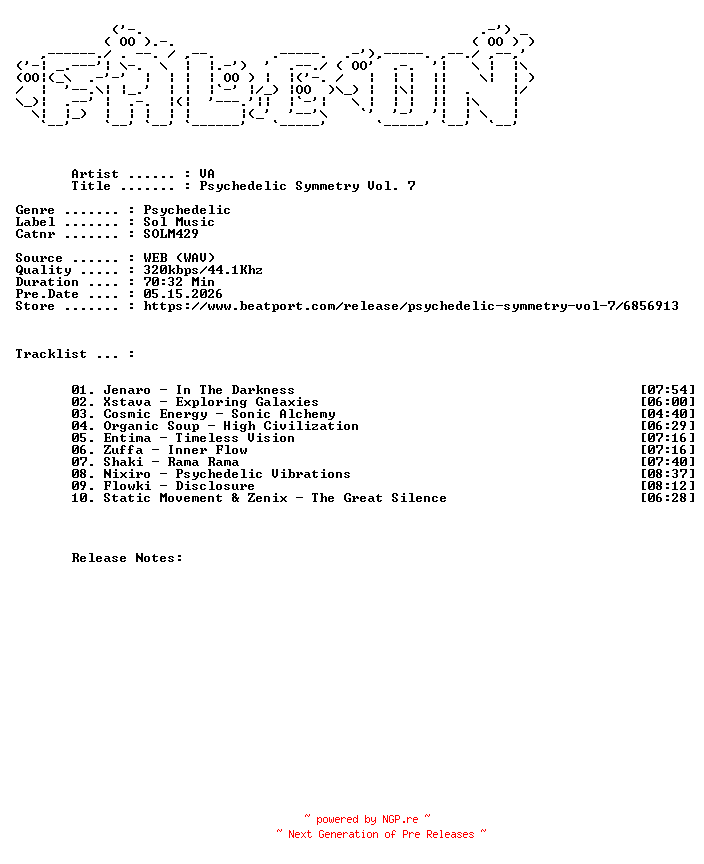 NFO for the release VA-Psychedelic_Symmetry_Vol._7-(SOLM429)-WEB-2026-FALCON by FALCON