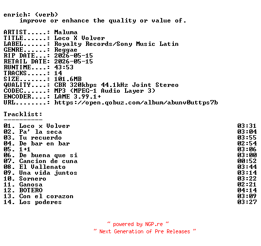 NFO for the release Maluma-Loco_X_Volver-WEB-ES-2026-ENRiCH by ENRiCH