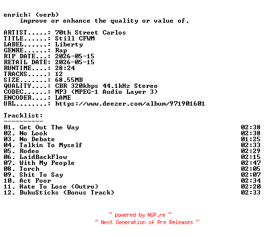 NFO for the release 70th_Street_Carlos-Still_CFWM-WEB-2026-ENRiCH by ENRiCH