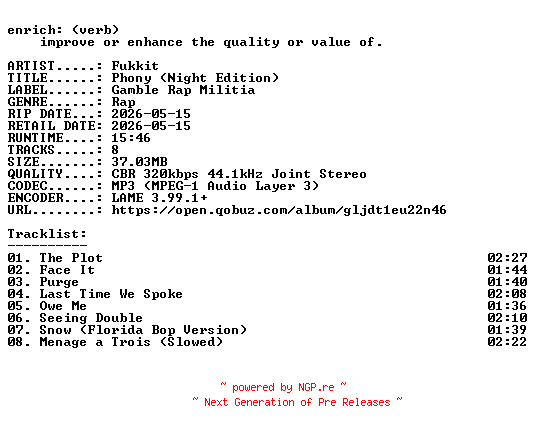 NFO for the release Fukkit-Phony_(Night_Edition)-EP-WEB-2026-ENRiCH by ENRiCH