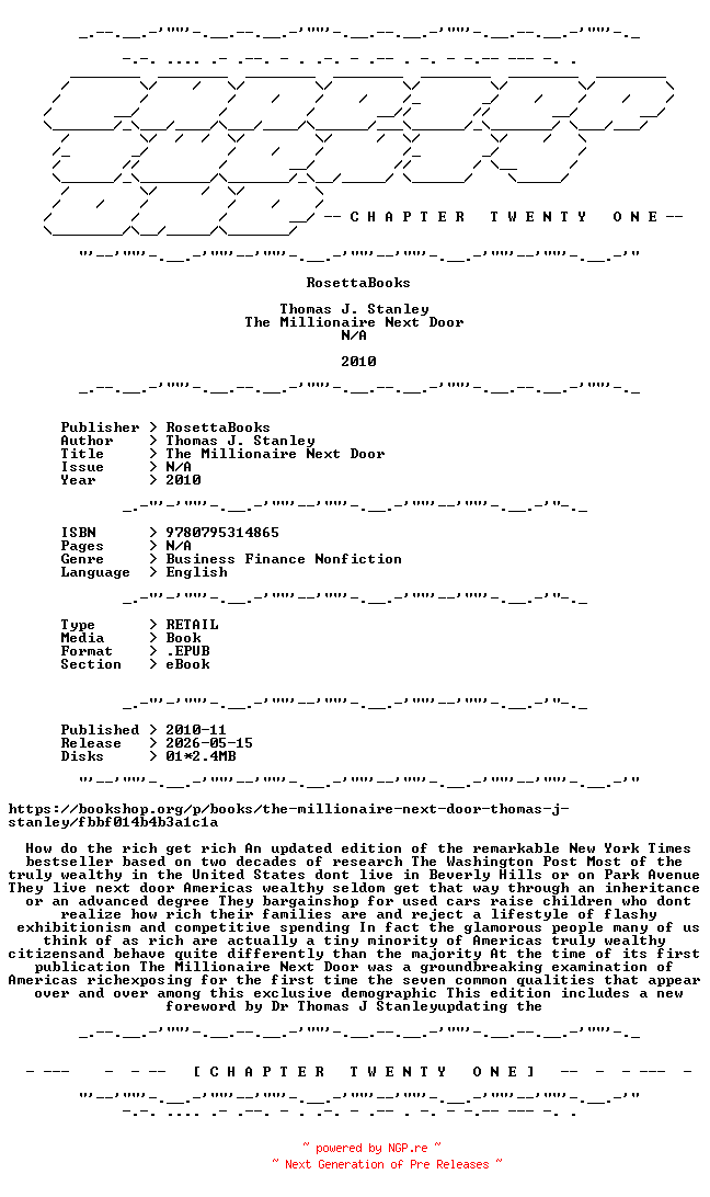 NFO for the release Thomas.J.Stanley.-.The.Millionaire.Next.Door.2010.RETAIL.EPUB.eBook-CTO by CTO