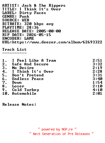 NFO for the release Jack_and_The_Rippers-I_Think_Its_Over-WEB-2005-SDR by SDR