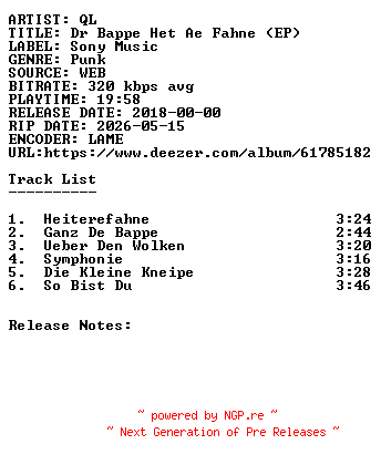 NFO for the release QL-Dr_Bappe_Het_Ae_Fahne_(EP)-WEB-DE-2018-SDR by SDR
