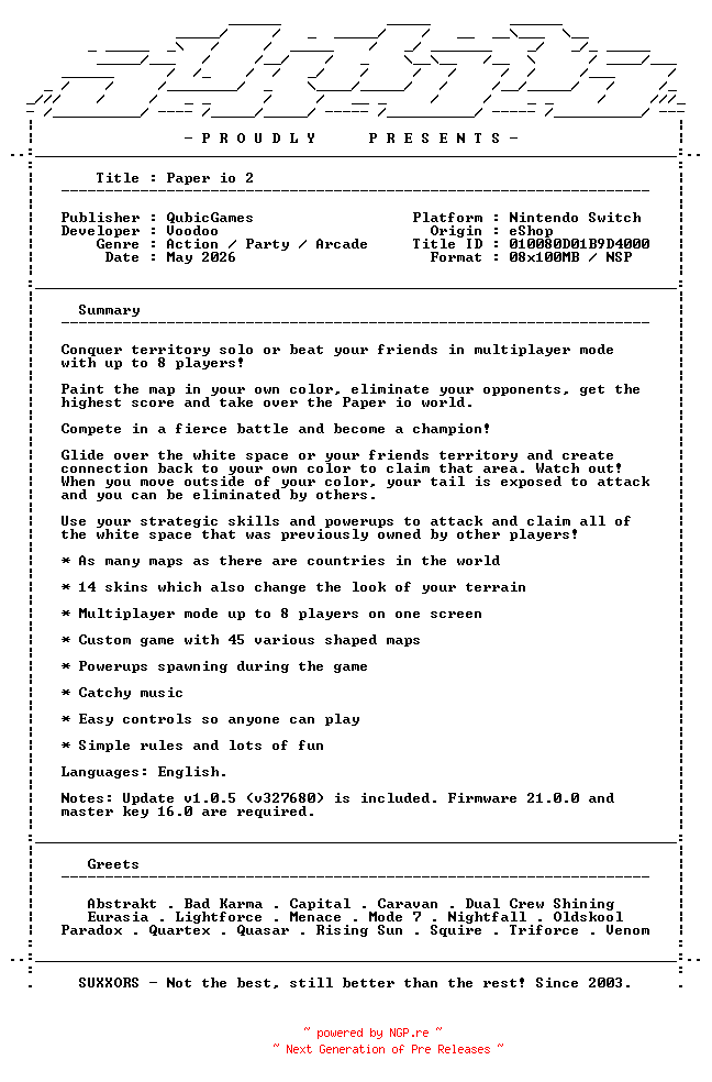 NFO for the release Paper_io_2_NSW-SUXXORS by SUXXORS