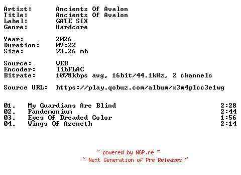 NFO for the release Ancients_Of_Avalon-Ancients_Of_Avalon-Demo-16BIT-WEB-FLAC-2026-VEXED by VEXED