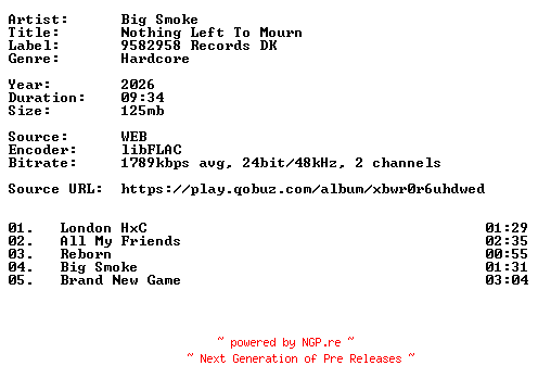 NFO for the release Big_Smoke-Nothing_Left_To_Mourn-24BIT-WEB-FLAC-2026-VEXED by VEXED