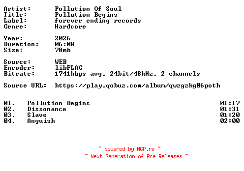 NFO for the release Pollution_Of_Soul-Pollution_Begins-24BIT-WEB-FLAC-2026-VEXED by VEXED
