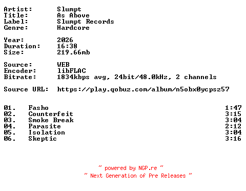 NFO for the release Slumpt-As_Above-24BIT-WEB-FLAC-2026-VEXED by VEXED