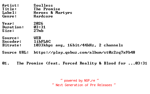NFO for the release Soulless-The_Promise-Single-16BIT-WEB-FLAC-2026-VEXED by VEXED