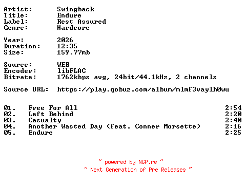 NFO for the release Swingback-Endure-24BIT-WEB-FLAC-2026-VEXED by VEXED