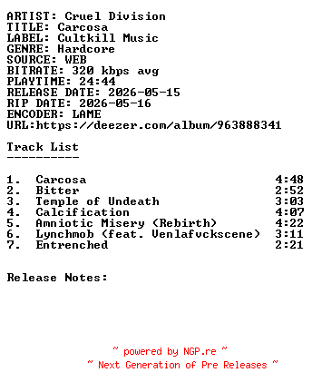 NFO for the release Cruel_Division-Carcosa-WEB-2026-SDR by SDR