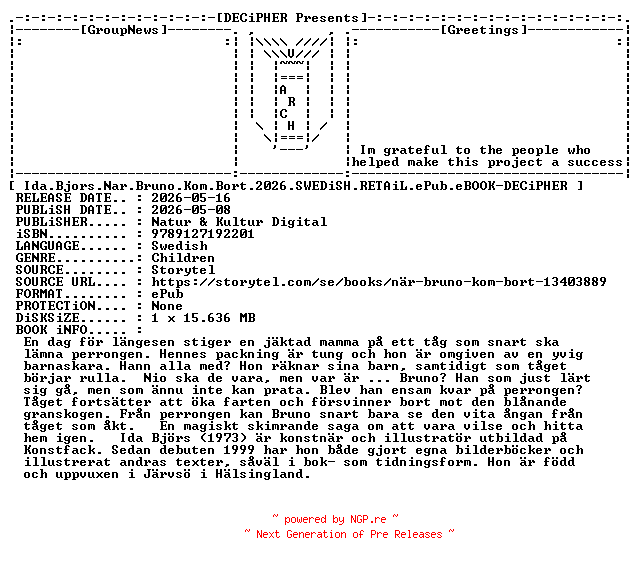 NFO for the release Ida.Bjors.Nar.Bruno.Kom.Bort.2026.SWEDiSH.RETAiL.ePub.eBOOK-DECiPHER by DECiPHER