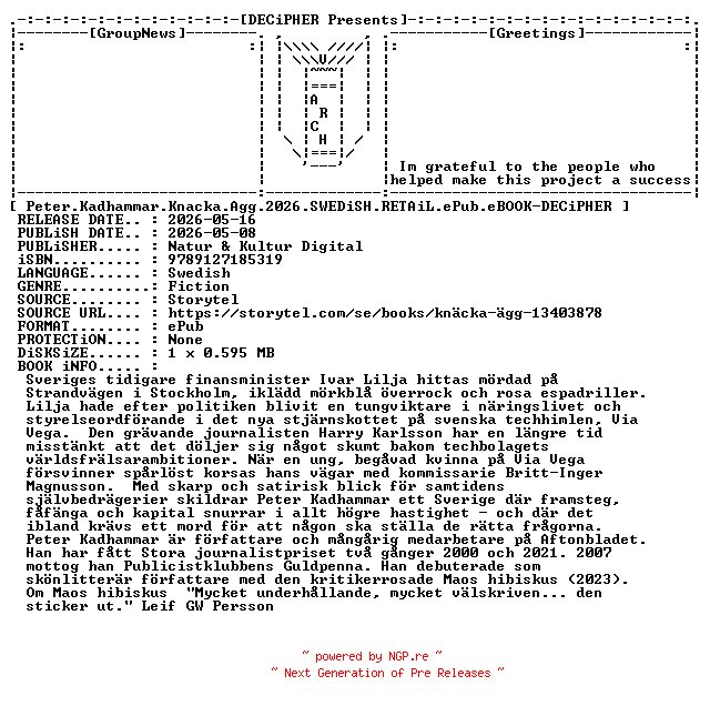 NFO for the release Peter.Kadhammar.Knacka.Agg.2026.SWEDiSH.RETAiL.ePub.eBOOK-DECiPHER by DECiPHER