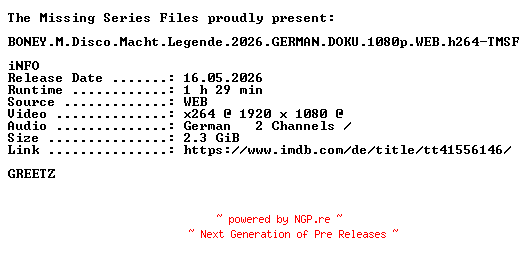 NFO for the release BONEY.M.Disco.Macht.Legende.2026.GERMAN.DOKU.1080p.WEB.h264-TMSF by TMSF