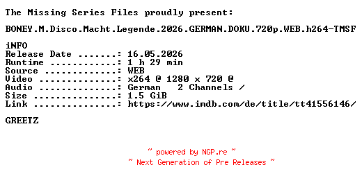 NFO for the release BONEY.M.Disco.Macht.Legende.2026.GERMAN.DOKU.720p.WEB.h264-TMSF by TMSF