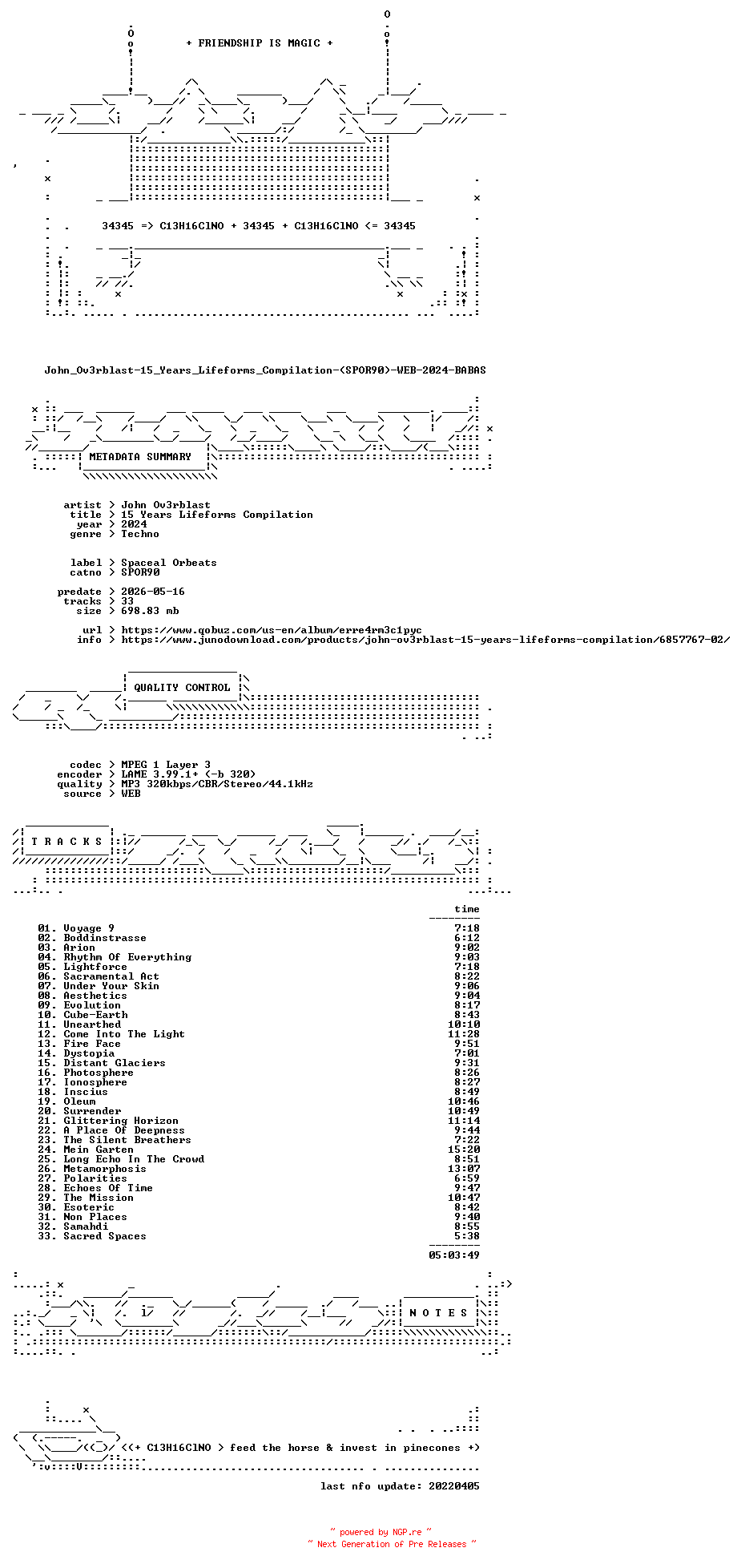 NFO for the release John_Ov3rblast-15_Years_Lifeforms_Compilation-(SPOR90)-WEB-2024-BABAS by BABAS