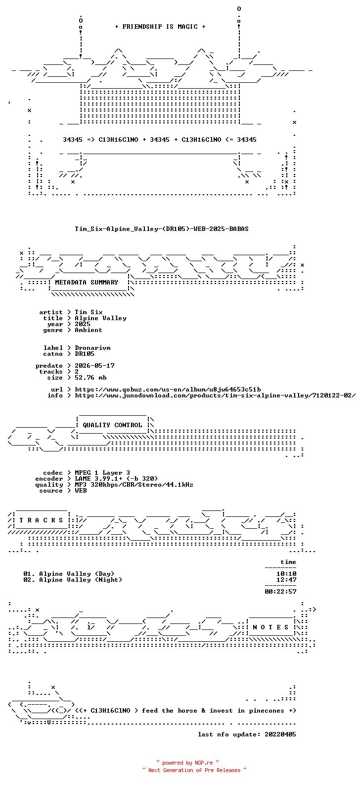 NFO for the release Tim_Six-Alpine_Valley-(DR105)-WEB-2025-BABAS by BABAS