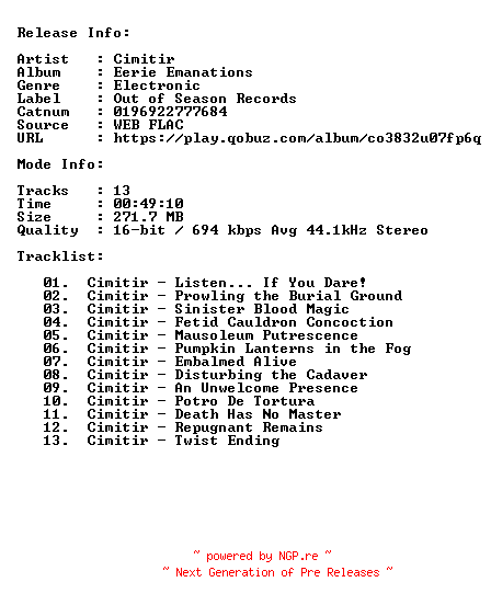 NFO for the release Cimitir-Eerie_Emanations-16BIT-44KHZ-WEB-FLAC-2021-CBR by CBR