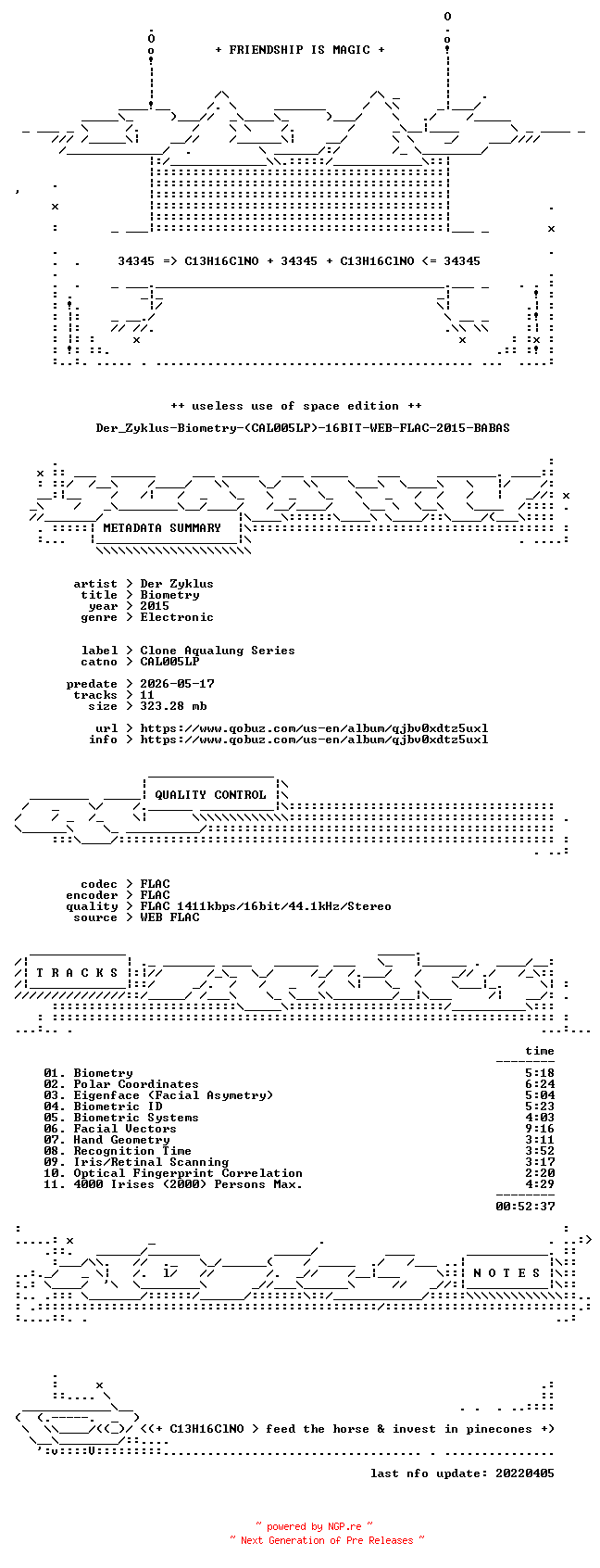 NFO for the release Der_Zyklus-Biometry-(CAL005LP)-16BIT-WEB-FLAC-2015-BABAS by BABAS