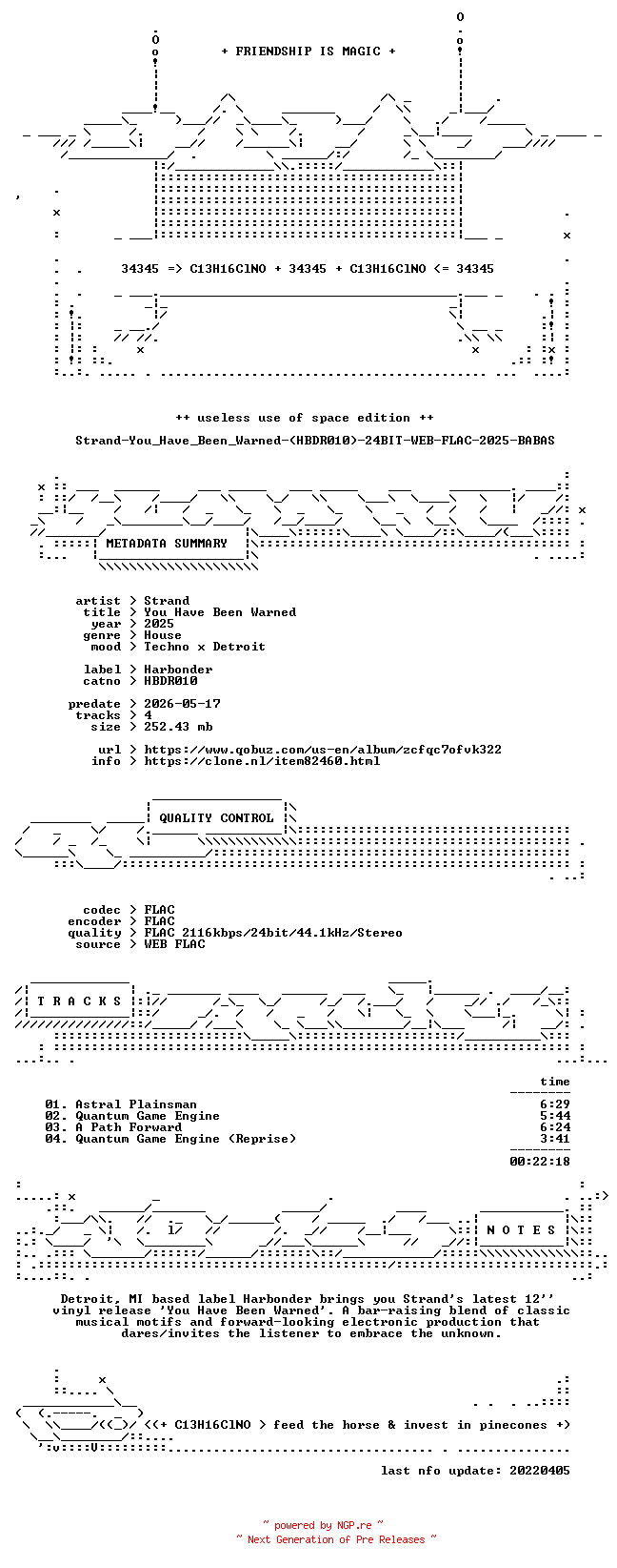 NFO for the release Strand-You_Have_Been_Warned-(HBDR010)-24BIT-WEB-FLAC-2025-BABAS by BABAS